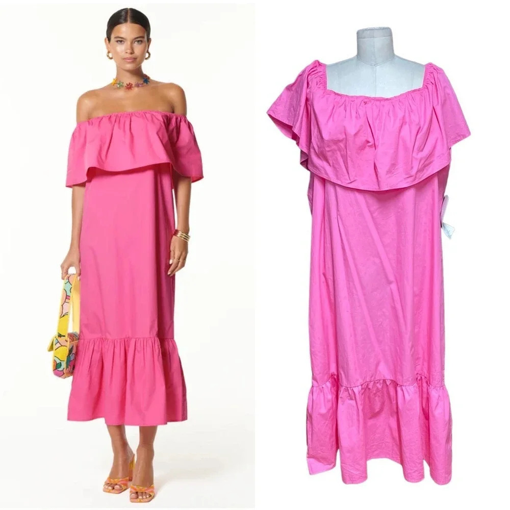 Never Fully Dressed‎ Pink Rosie Ruffle Midi Dress Size US 16